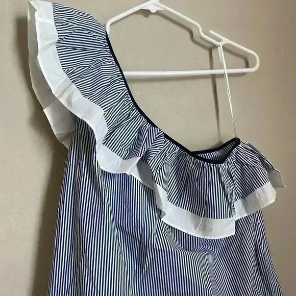 J. Crew One-Shoulder Ruffle Top In Stripe Size 14 - Picture 6 of 12